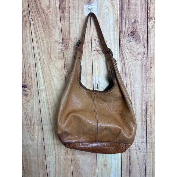 Banana Republic Leather Buckle Hobo Distressed Purse Bag Camel Tan Color Large - Picture 4 of 13